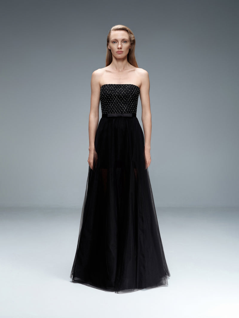 Embroidered Tulle Gown