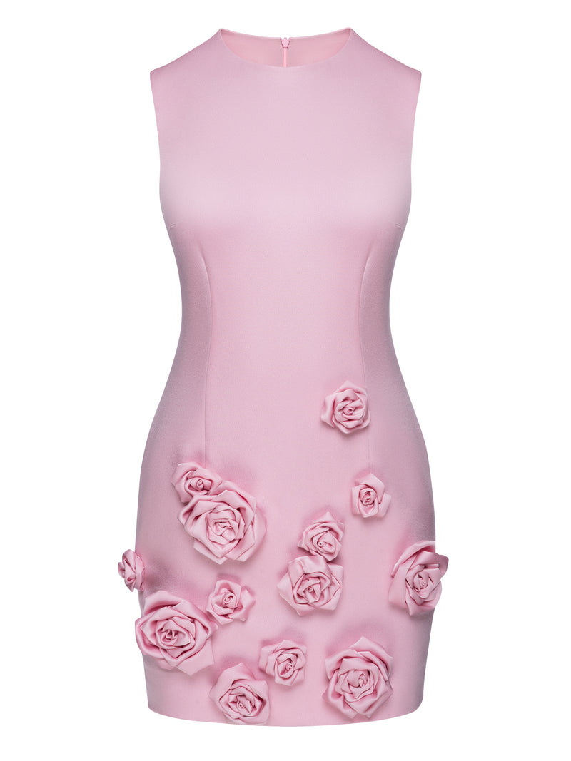 Rose-Appliqué Round Neck Cady Mini Dress – NDS the label