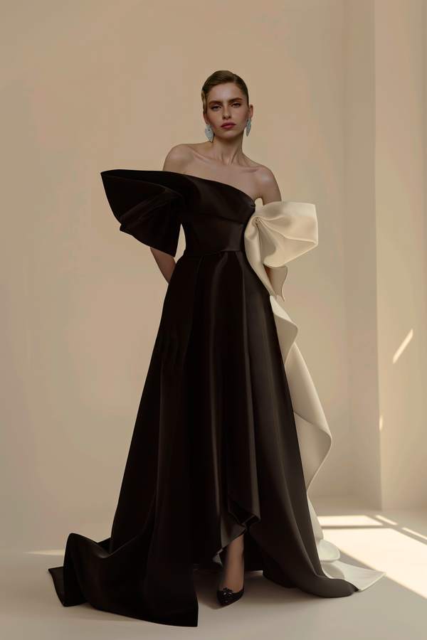 One-Shoulder Draped Two-Toned Gown