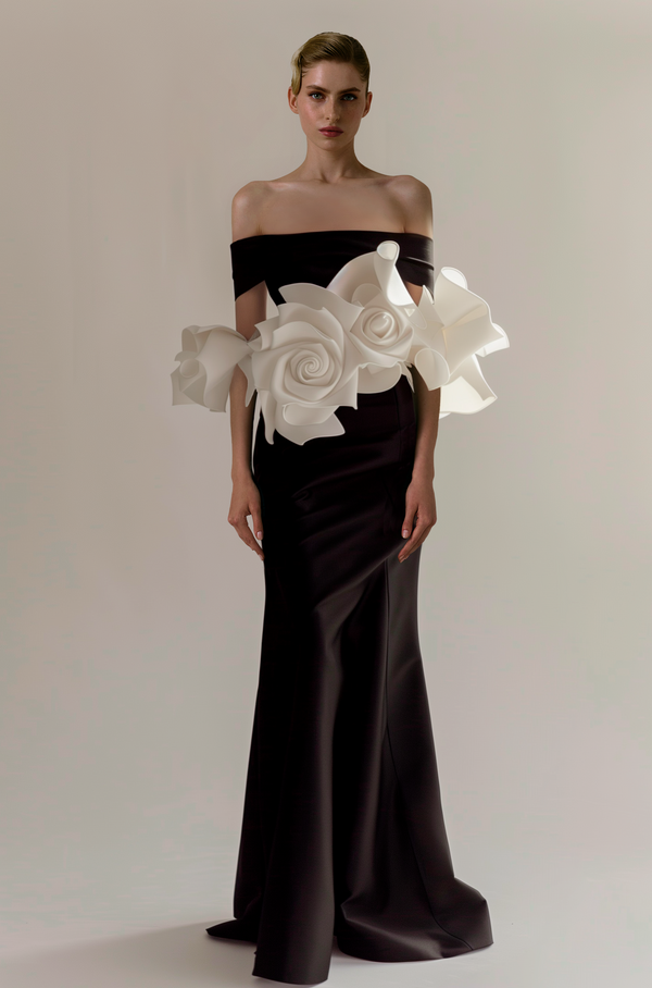 Strapless Two-Toned Appliquéd Gown