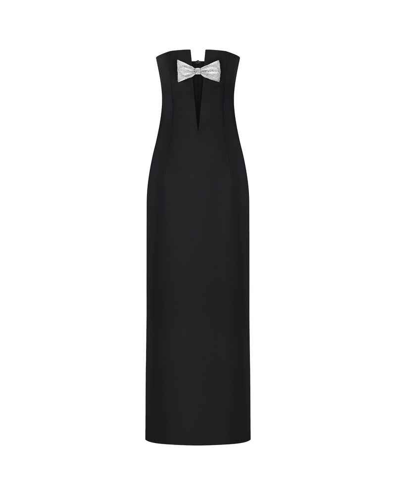 Plunge Neckline Bow-Detailed Maxi Dress