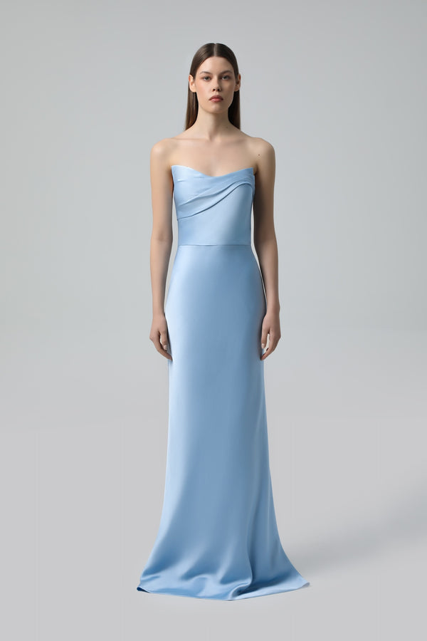 Strapless Draped Bustier Gown