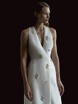 DOUBLE-BREASTED DRESS WITH JEWEL AND PEARL EMBELLISHMENTS